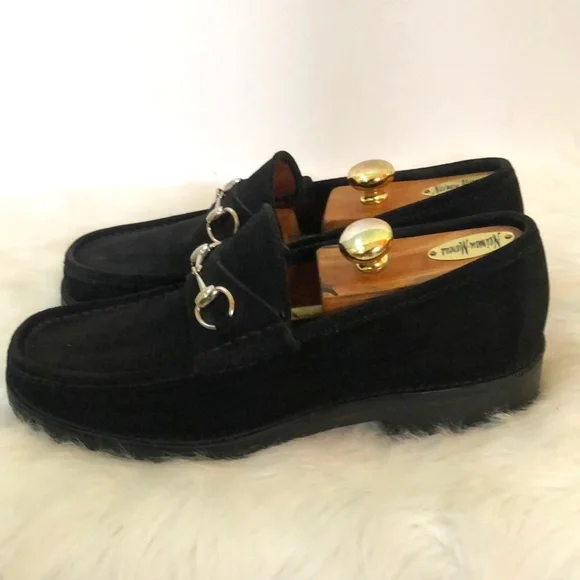 Gucci Authentic Black Suede Horse-bit Loafers, Size 10